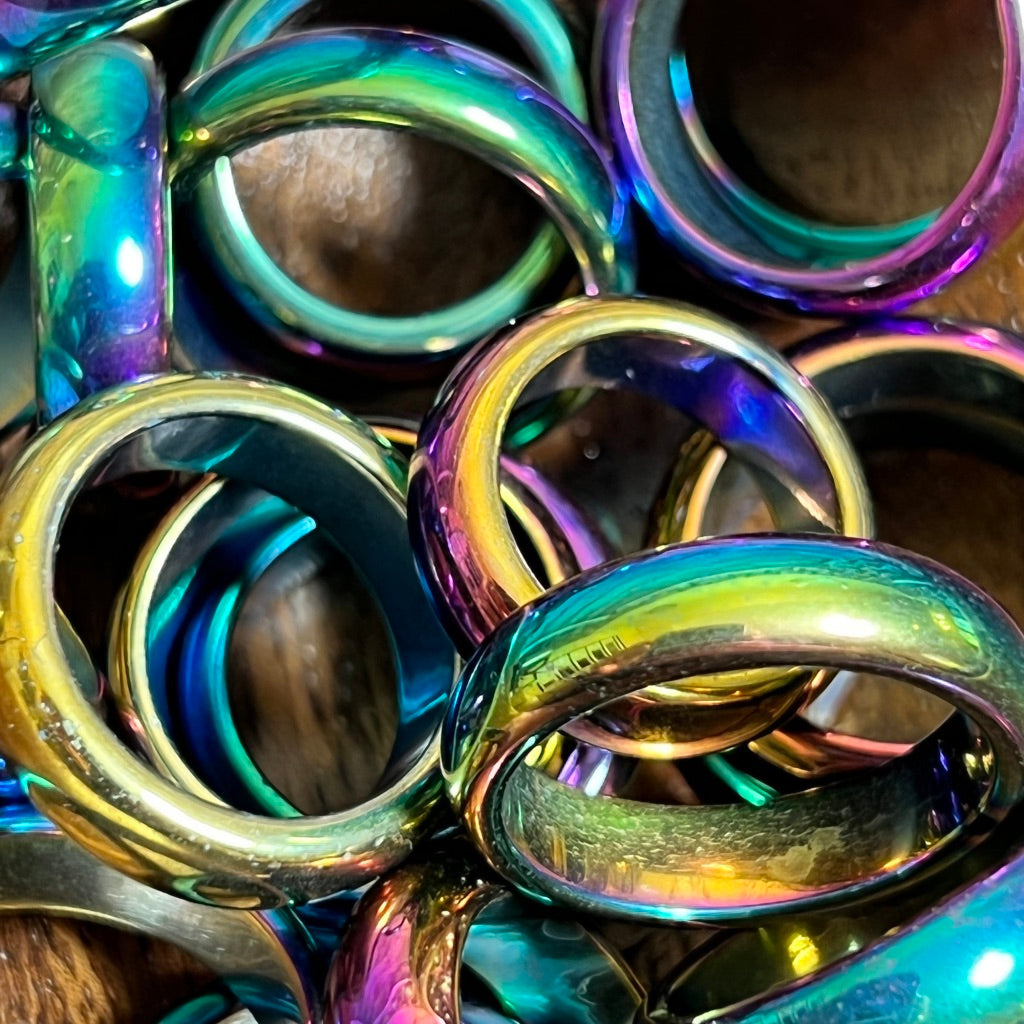 Rainbow Hematite Rings