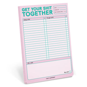 Get Your Shit Together Notepad - "Shit Happens" quote at Bottom