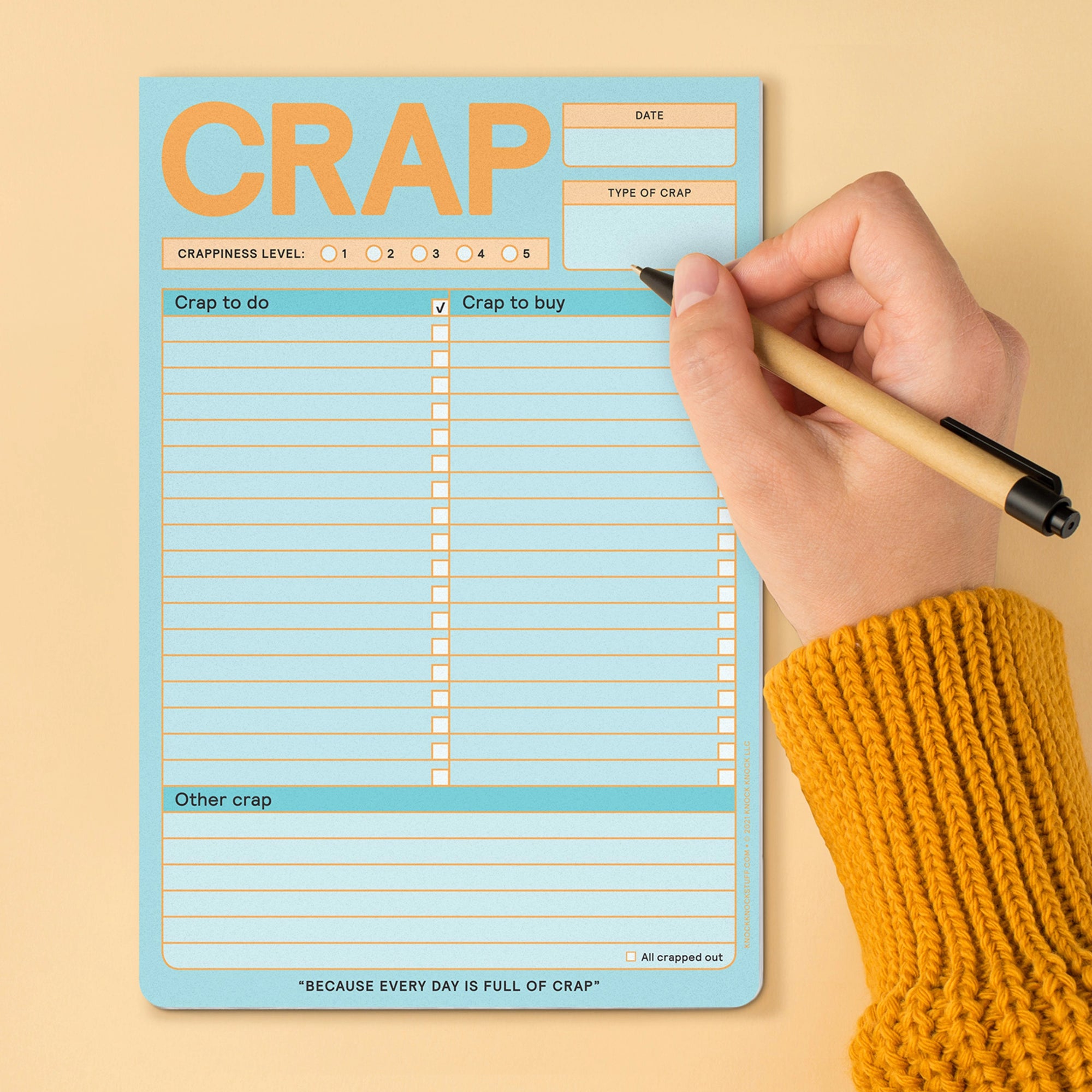 Crap Notepad -  Aqua with Pastel Orange writing and accents