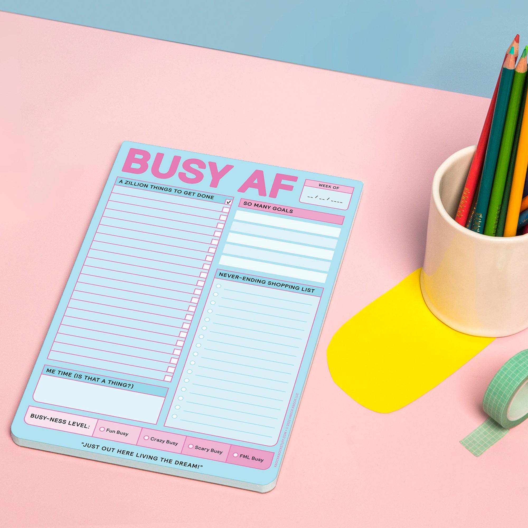 Busy AF Notepad - light blue and pink