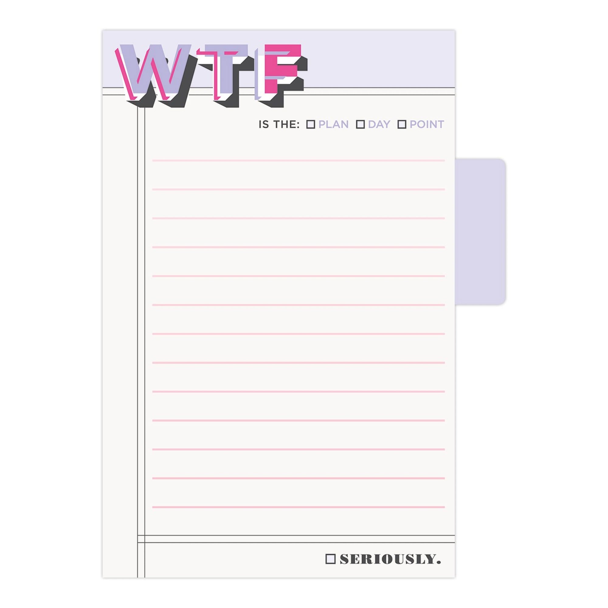 WTF Sticky Notepad with Tabs - lavender and hot pink