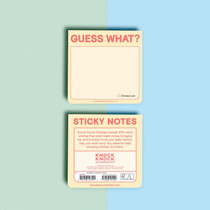 Two packages of Knock Knock sticky notes on a split light blue and green background