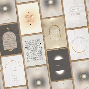 Collection of motivational cards with text on a textured surface