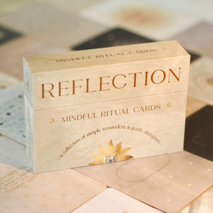 Box of 'Reflection' mindful ritual cards box on cards laid out