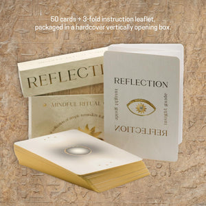 Packaging of 'Reflection' cards and instruction leaflet on a textured surface