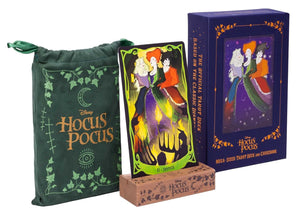 Mega-Sized Tarot: Hocus Pocus Tarot Deck and Guidebook Packaged in a sturdy and decorative gift box with a beautiful card stand, and a deluxe velvet pouch.