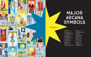 Page from a book or guide titled 'Major Arcana Symbols' with illustrations of tarot cards on the left and text on the right.
