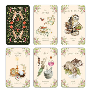cards with floral design borders on corners, with symbols and words about the symbols 