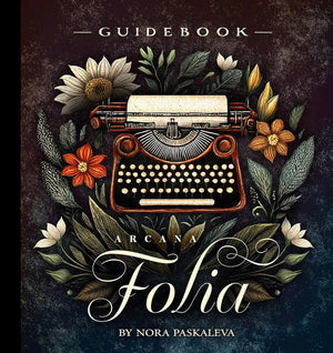 guidebook cover of 'Folia' by Nora Paskaleva featuring a typewriter and floral design.