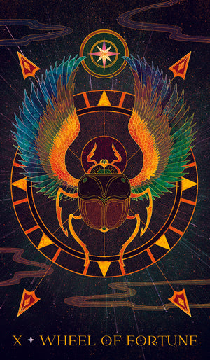 Oriens Animal Tarot sample card "X · wheel of fortune" picture of scarab on circle