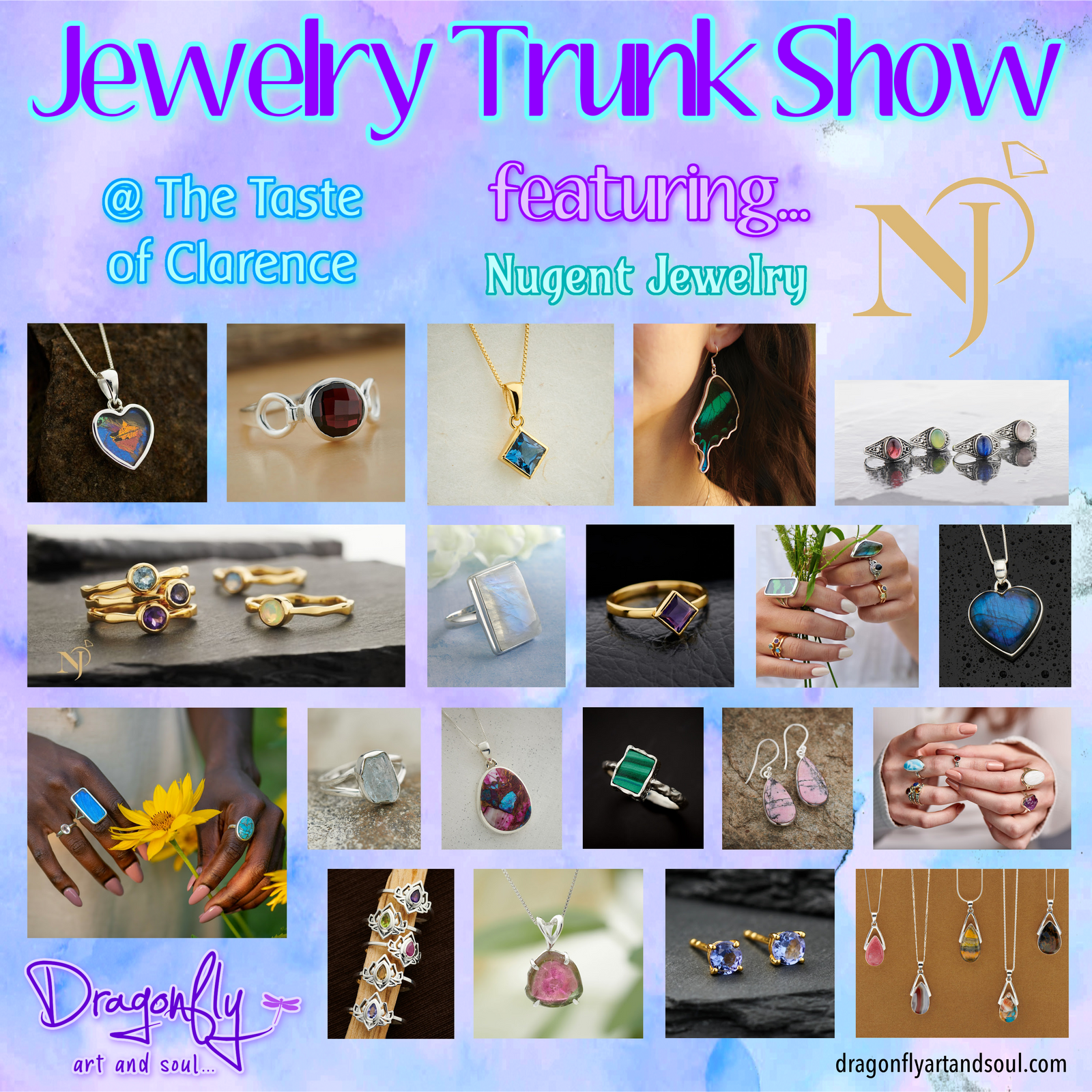 Collage of jewelry images with 'Jewelry Trunk Show' text and Nugent Jewelry logo.