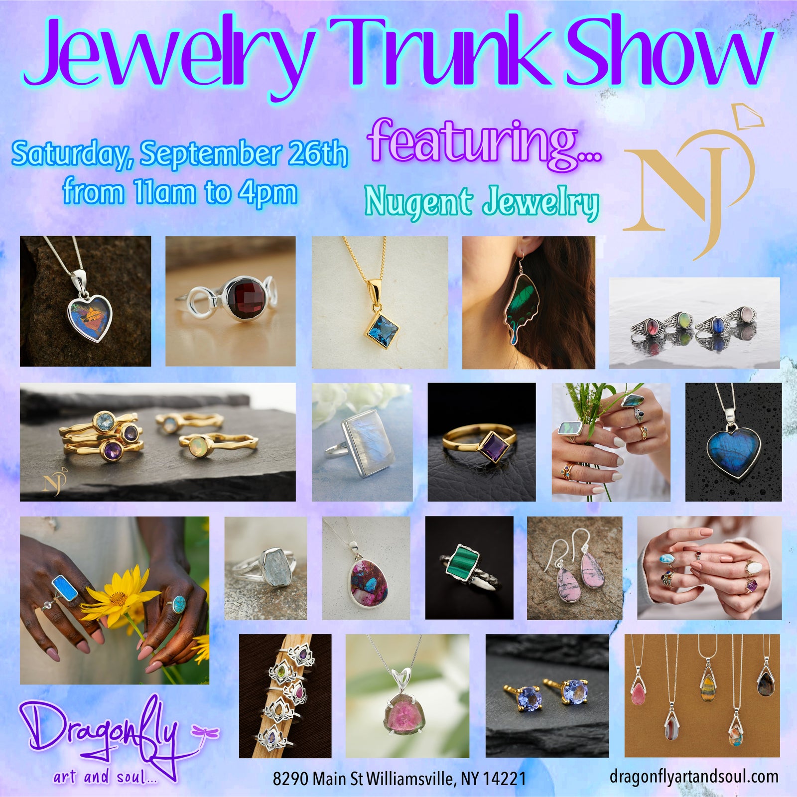 Collage of jewelry images with 'Jewelry Trunk Show' text and Nugent Jewelry logo.