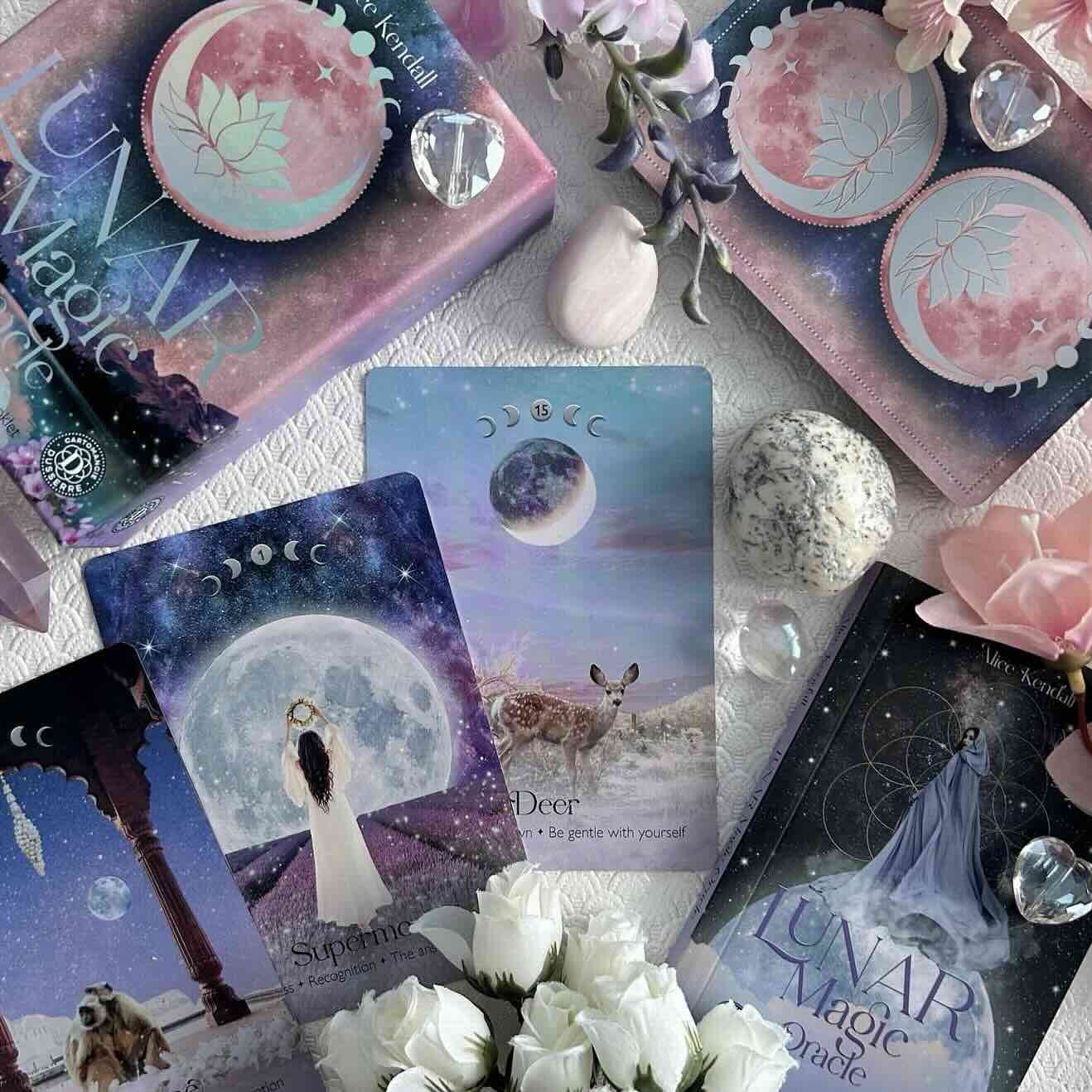 Card deck titled 'Lunar Magic' with a colorful box on a gradient background