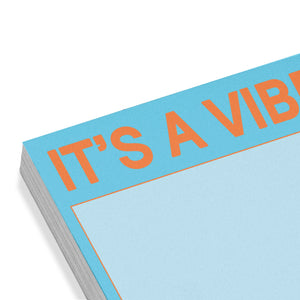 Stack of blue cards with orange text 'IT'S A VIB' on a white background