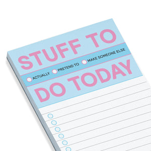 Notepad with humorous text design on a white background