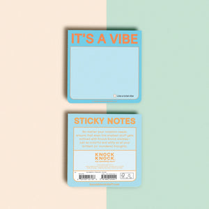 Two packs of sticky notes with 'It's a Vibe' and 'Sticky Notes' text on a two-tone background.