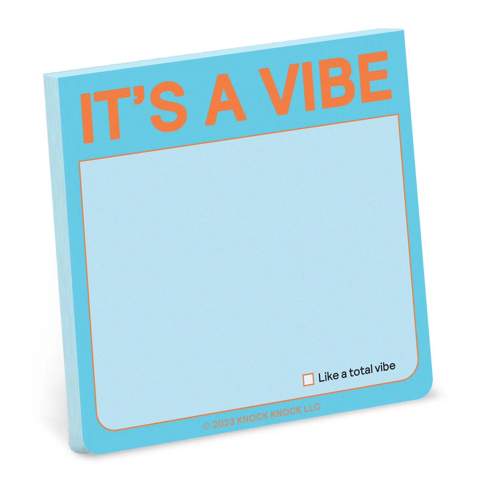 Notepad with 'IT'S A VIBE' text on a pink background with a pencil.