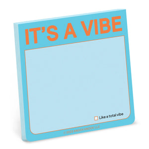 Blue notepad with 'It's a Vibe' text and checkbox on a white background