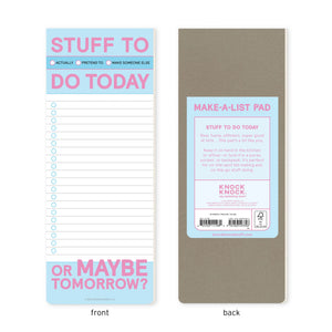 To-do list pad with front and back views showing text and design.