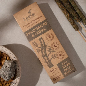 Palo Santo & Copal incense packaging on a neutral background