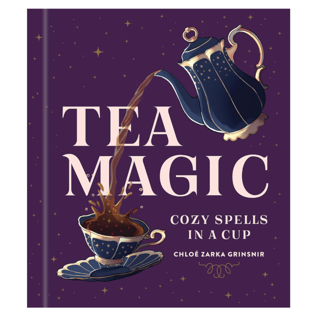 Tea Magic: Cozy Spells in a Cup 
By Chloé Zarka Grinsnir
Picture of cover: purple cover with navy blue tea pot pouring into matching tea cup