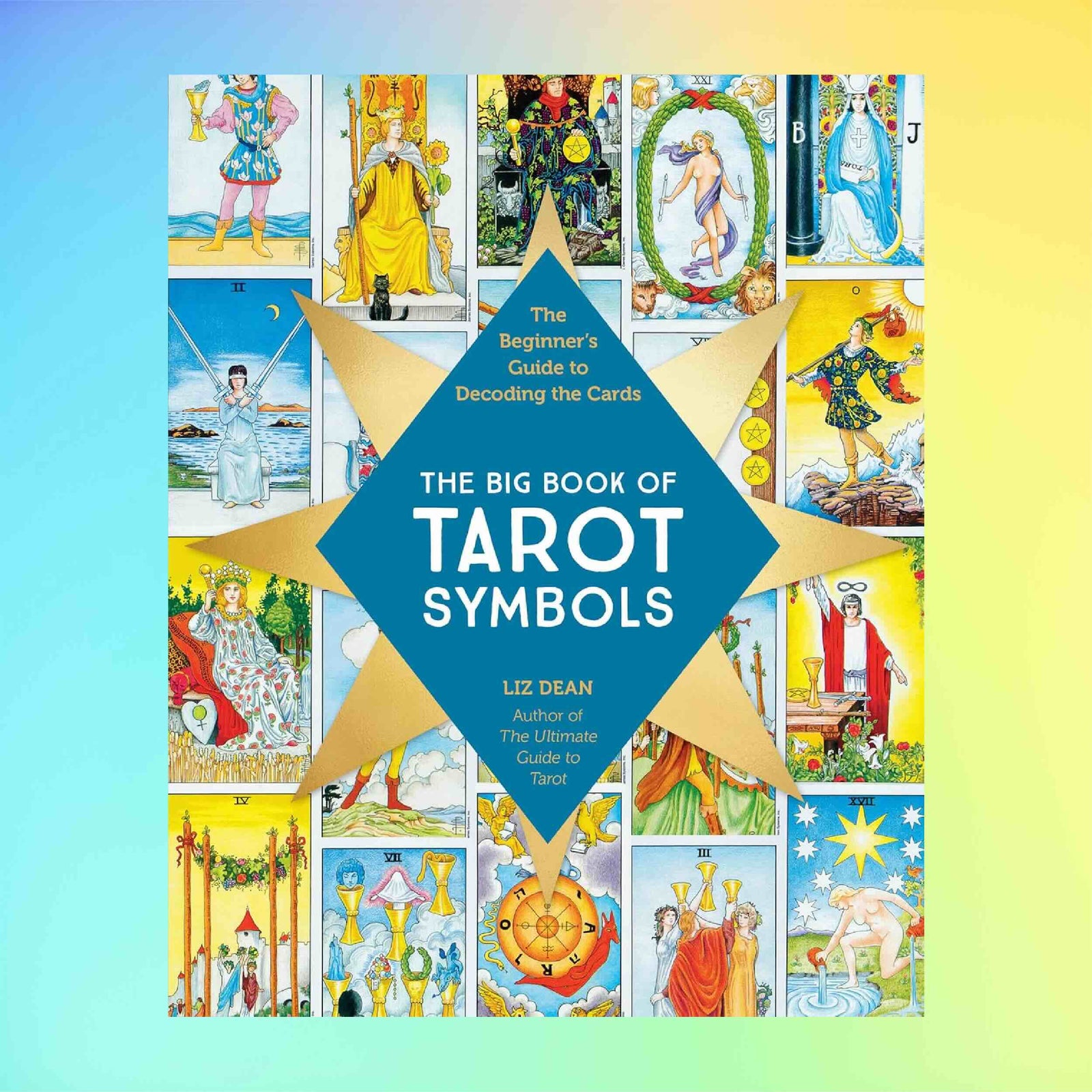 Book cover of 'The Big Book of Tarot Symbols' with tarot card illustrations on a gradient background.