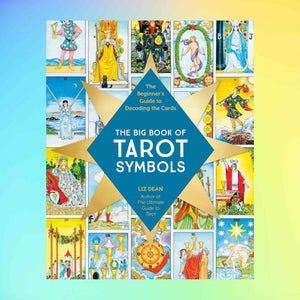 Book cover of 'The Big Book of Tarot Symbols' with tarot card illustrations on a gradient background.