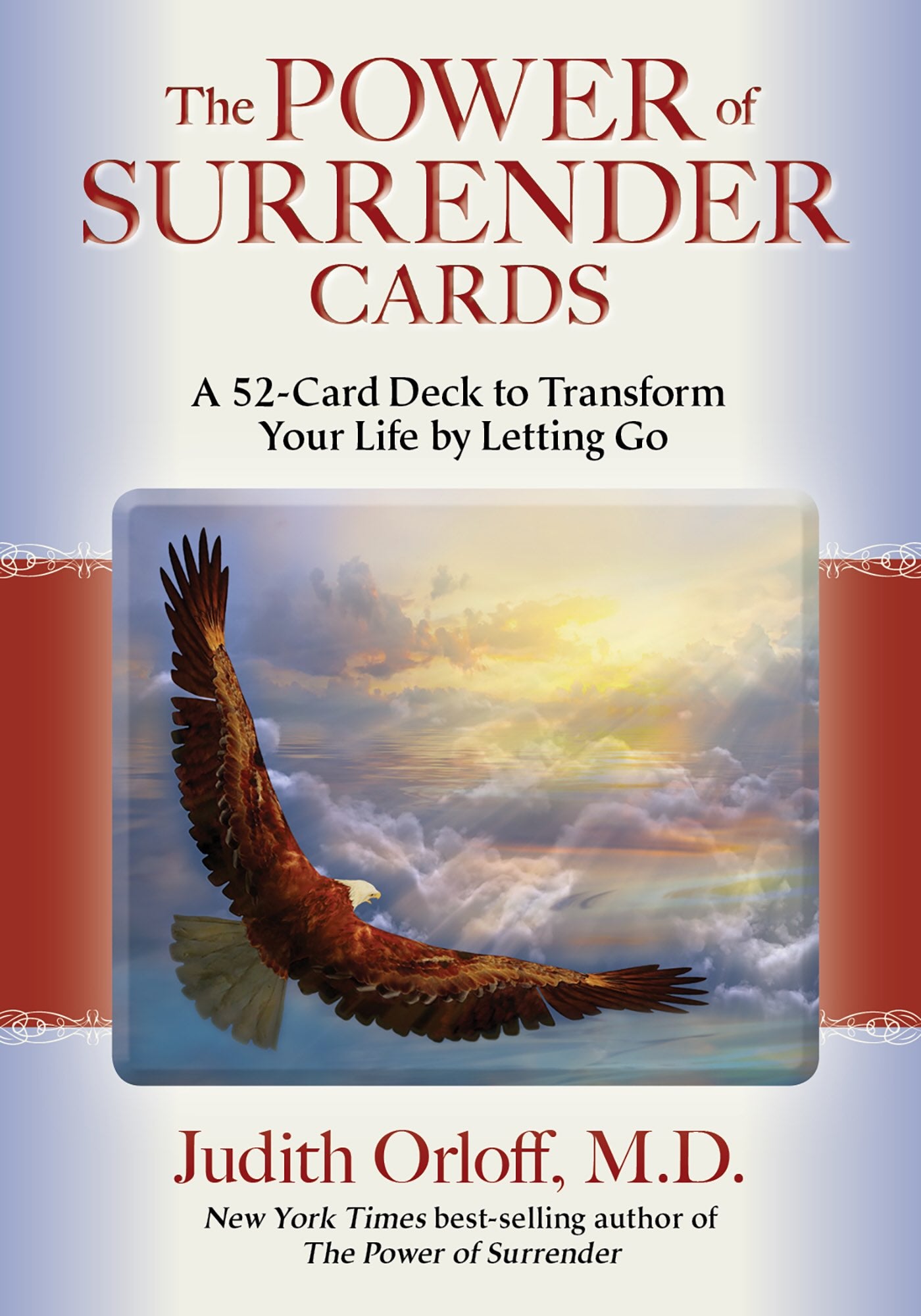 Card deck cover of 'The Power of Surrender Cards' with an eagle flying in the sky.