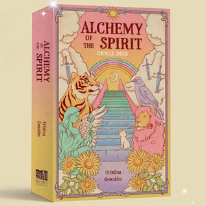 Box of 'Alchemy of the Spirit' Oracle Deck with colorful design featuring animals and nature elements.