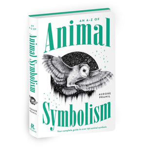 Book titled 'An A-Z of Animal Symbolism' with an owl illustration on a white background