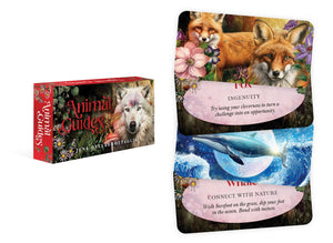 animal-themed card deck with fox and whale illustrations on a white background