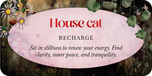 Decorative card with 'House cat' recharge text and nature-themed border