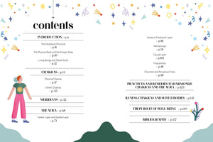 Table of contents for a book or document with colorful illustrations and text.