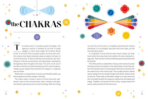 Educational illustration about chakras with colorful depictions and text.