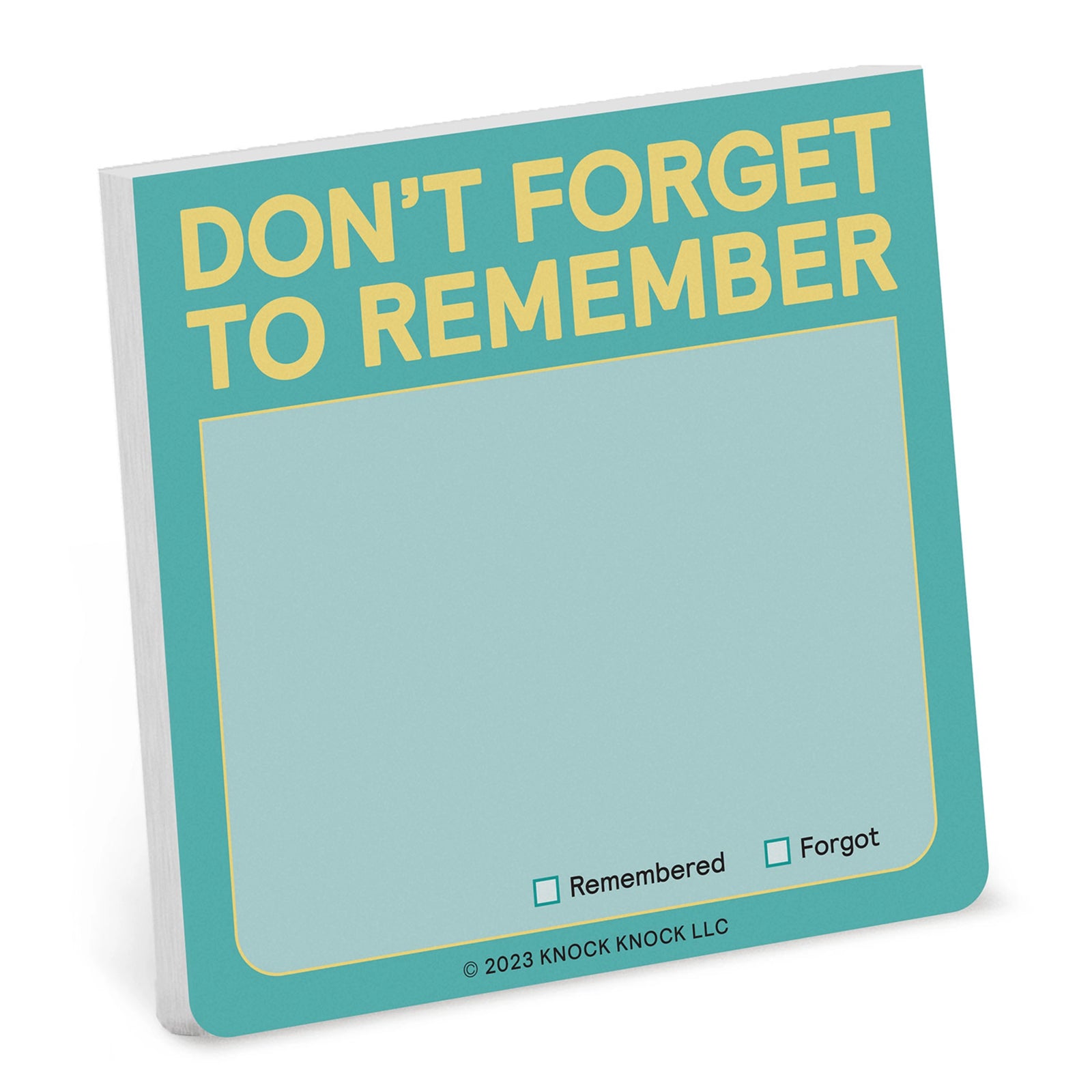 Don't Forget to Remember Sticky Notepad - teal, light blue, and yellow