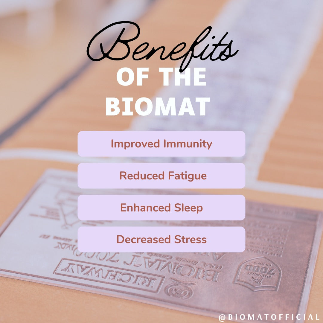 text explaining benefits over blurred background of biomat