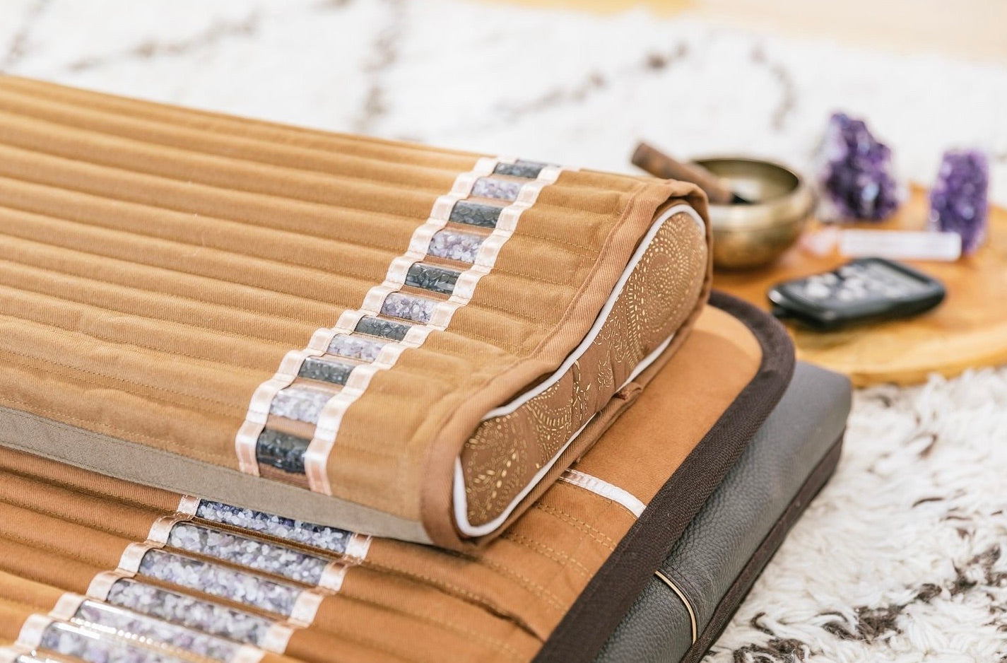 biomat with matching pillow and burred background