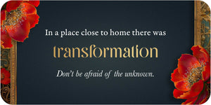 Motivational card with red flowers and text on a dark background