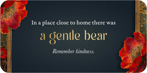 Decorative card with red flowers and a quote about kindness on a dark background