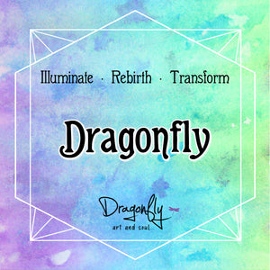 Mint green and purple background with “Dragonfly – Illuminate, Rebirth, Transform” and Dragonfly logo.
