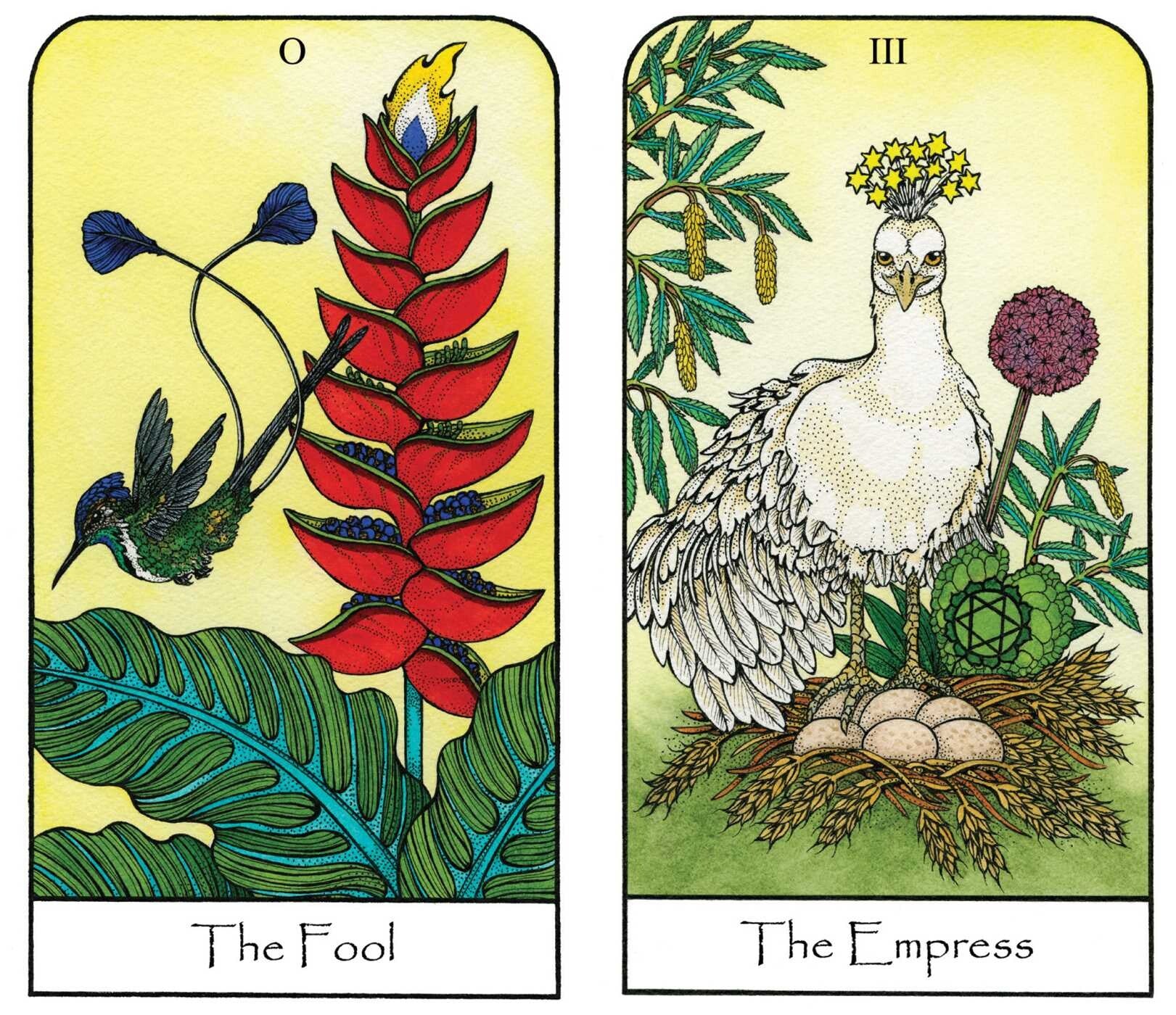 Book cover of 'Nature Spirit Tarot' with a tarot card design featuring an eagle and dragonfly on a green background.