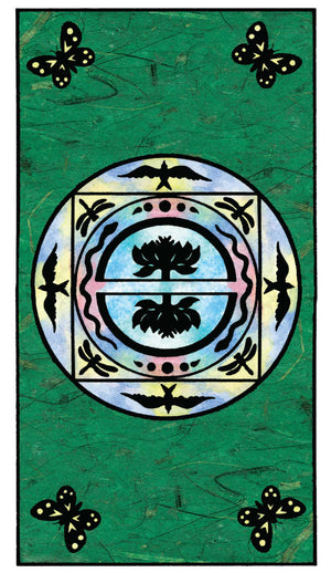 Circular design with butterflies on a green background