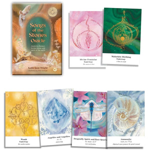 Collection of oracle cards with colorful designs and text on a white background