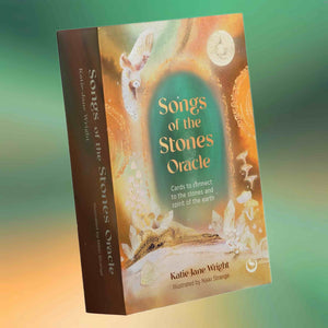 oracle deck titled 'Songs of the Stones Oracle' with a fantasy design on a gradient background