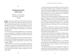 Book page with text on tending the garden of your soul