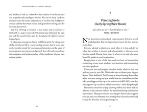 Book pages with text on planting seeds and a quote by Pema Chodron.