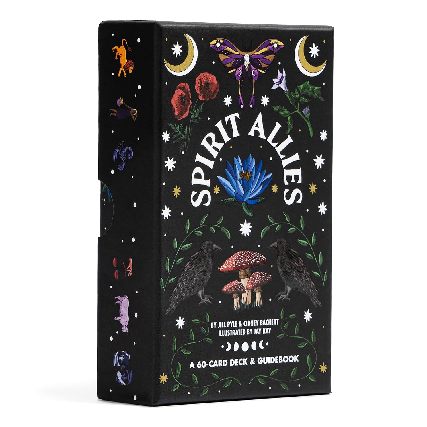 Black box oracle deck with colorful illustrations and 'Spirit Allies' title on a white background
