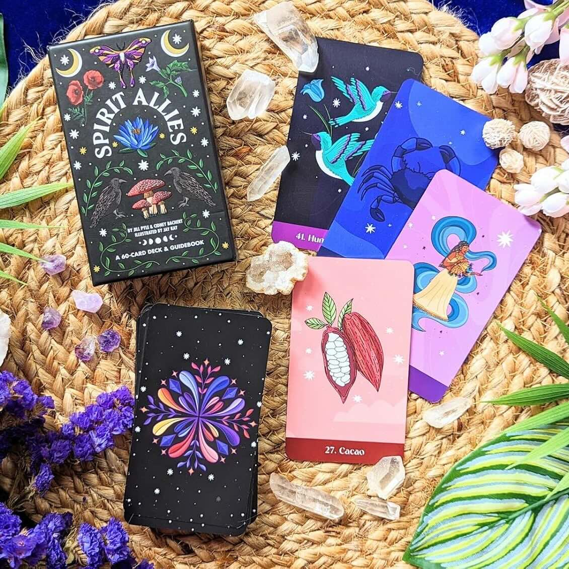 Black box oracle deck with colorful illustrations and 'Spirit Allies' title on a white background