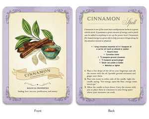 Card with cinnamon illustration and spell on a white background