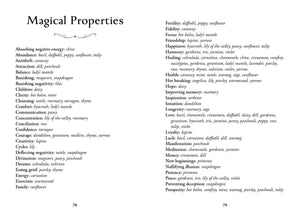 Page from a book titled 'Magical Properties' with text on the properties of various plants.